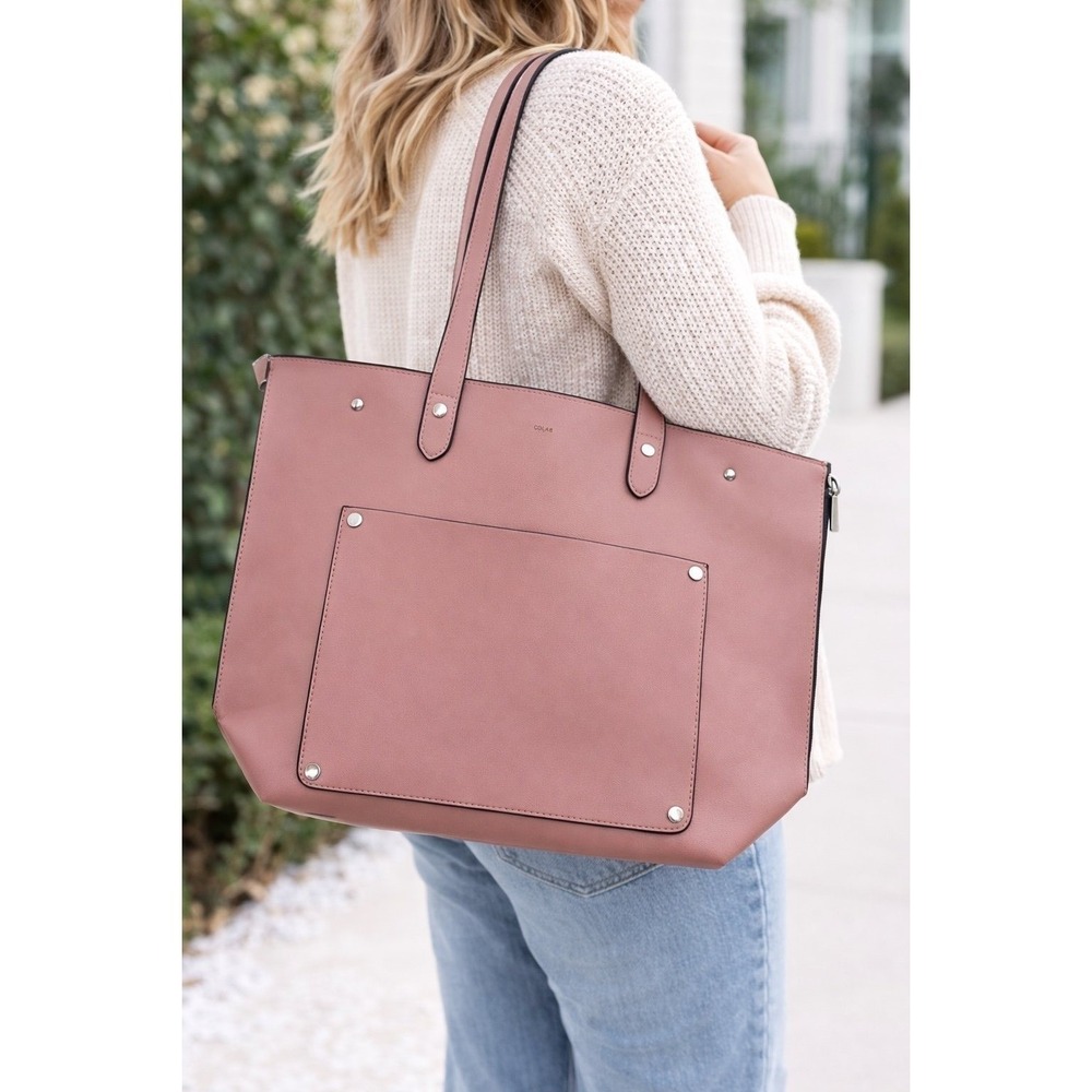 Blush Pink Structured Laptop Tote – COLAB Vegan Leather Work Bag